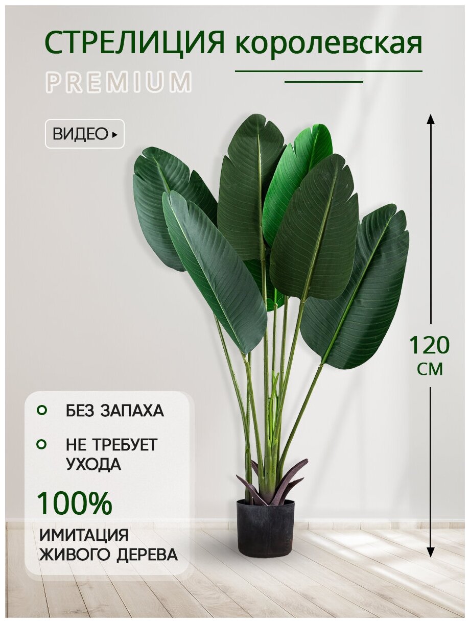 Искусственное растение дерево Стрелиция королевская в кашпо, Магазин искусственных цветов №1, высота 120 см.