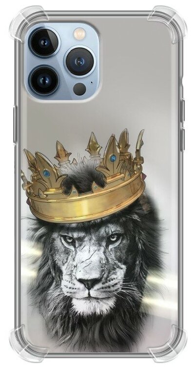 Дизайнерский силиконовый с усиленными углами чехол для Айфон 13 Про Макс / Iphone 13 Pro Max Лев с короной