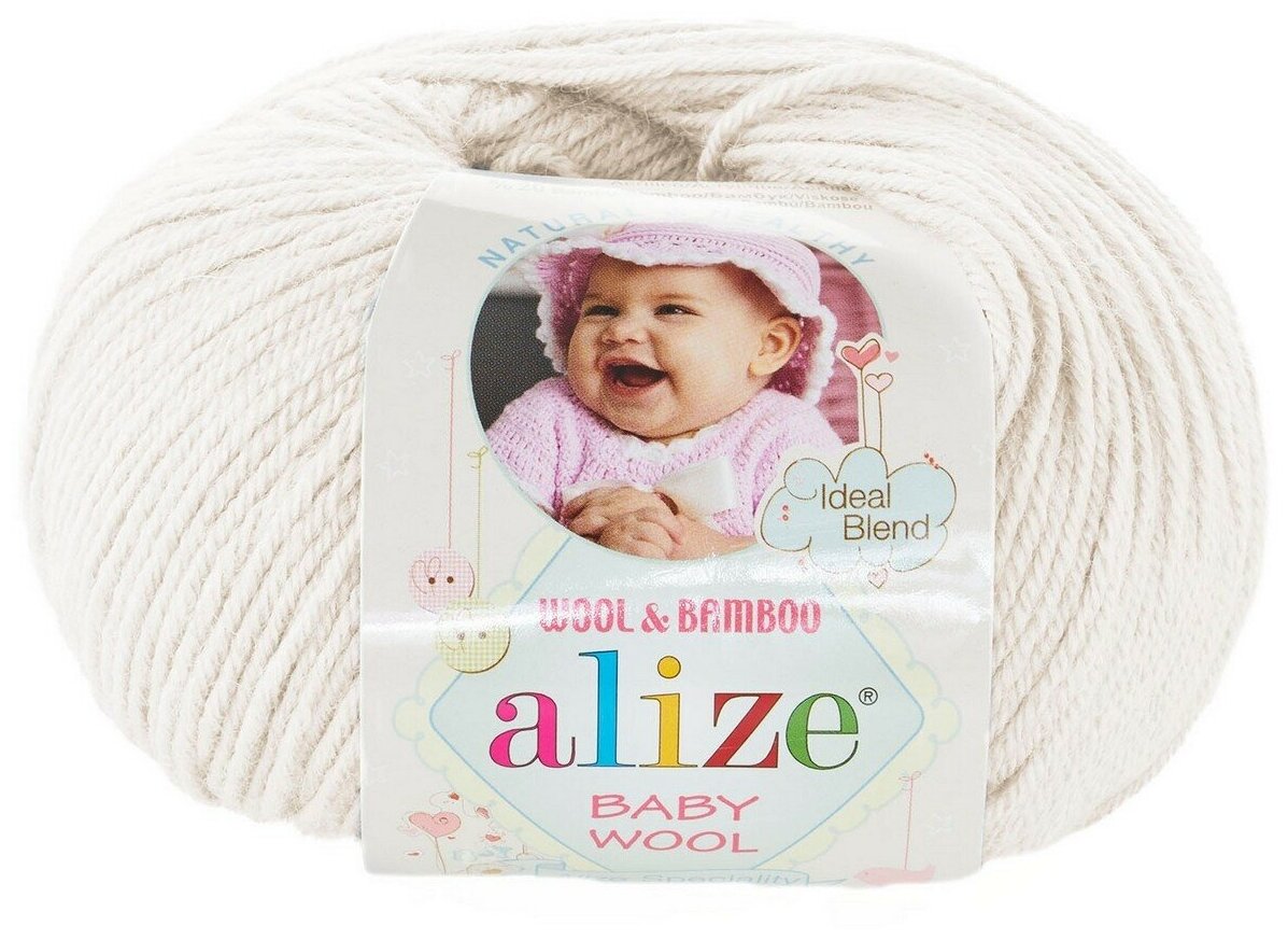 Пряжа Alize Baby Wool кремовый (62), 40%шерсть/20%бамбук/40%акрил, 175м, 50г, 2шт