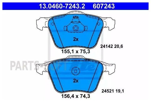 Колодки тормозные дисковые передн, FORD: GALAXY 2.0 EcoBoost/2.2 TDCi 06-, S-MAX 2.0 EcoBoost/2.2 TDCi/2.5 ST 06- VOLVO: S60 II 2.0 T/D3/D4/D5/D5 AW ATE 13046072432