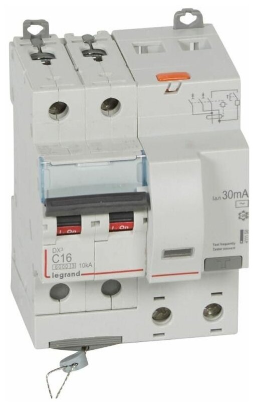 DX3 411158 Автоматический выключатель дифференциального тока двухполюсный 16А (тип AC, 10 кА) Legrand - фото №1