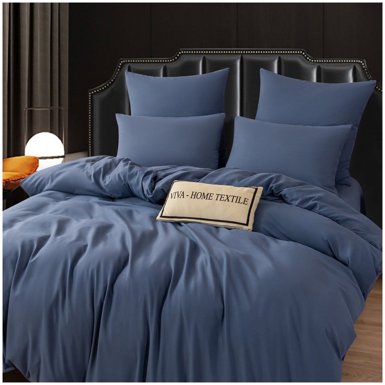 Комплект постельного белья VIVA HOME TEXTILE однотонный CSR0 с простыней на резинке, 2-спальное, полисатин, синий - фотография № 2