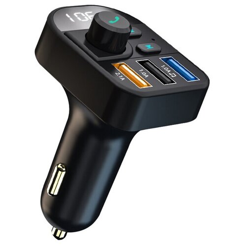 FM трансмиттер модулятор Bluetooth Handsfree GSMIN C10 быстрая зарядка Quick Charge (1А USBx2, 2.1А USB, BT 5.0) громкая связь в авто (Черный)