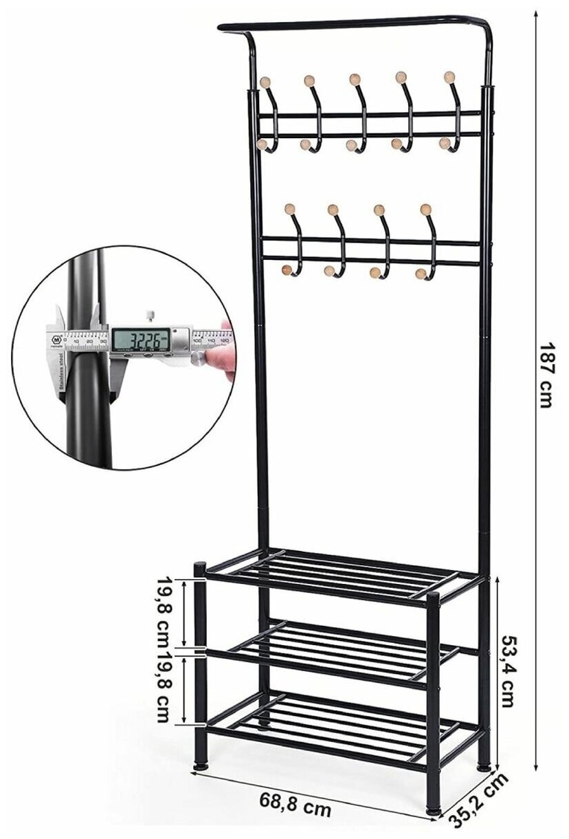 Вешалка напольная 68х35х185 см, Songmics, металл, полка для обуви, 40 кг, Лофт, HSR04B, черная - фотография № 4