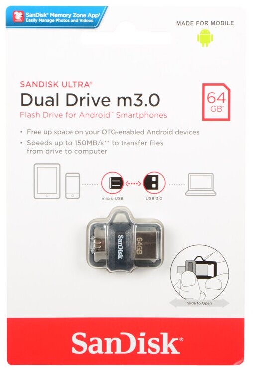 Флеш-накопитель SanDisk Ultra Dual Drive, 64 Гб