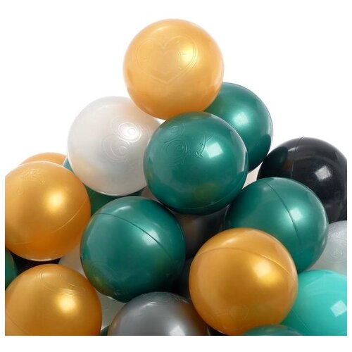 Набор шаров для сухого бассейна 150 штук (бирюзовый, серебро, зеленый металлик, золотой, белый перламутр, черный)