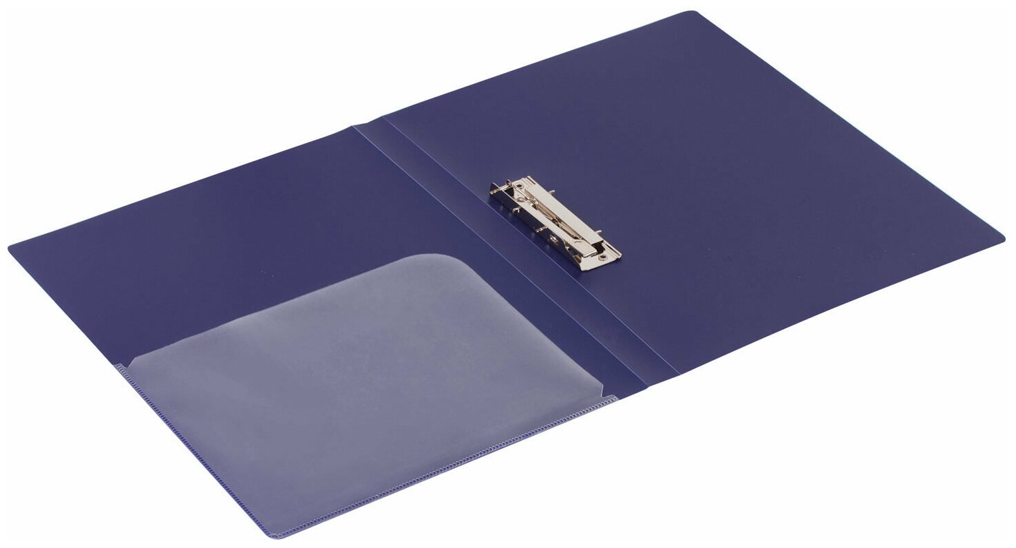 BRAUBERG Папка с боковым прижимом, А4, пластик, темно-синий - фото №5