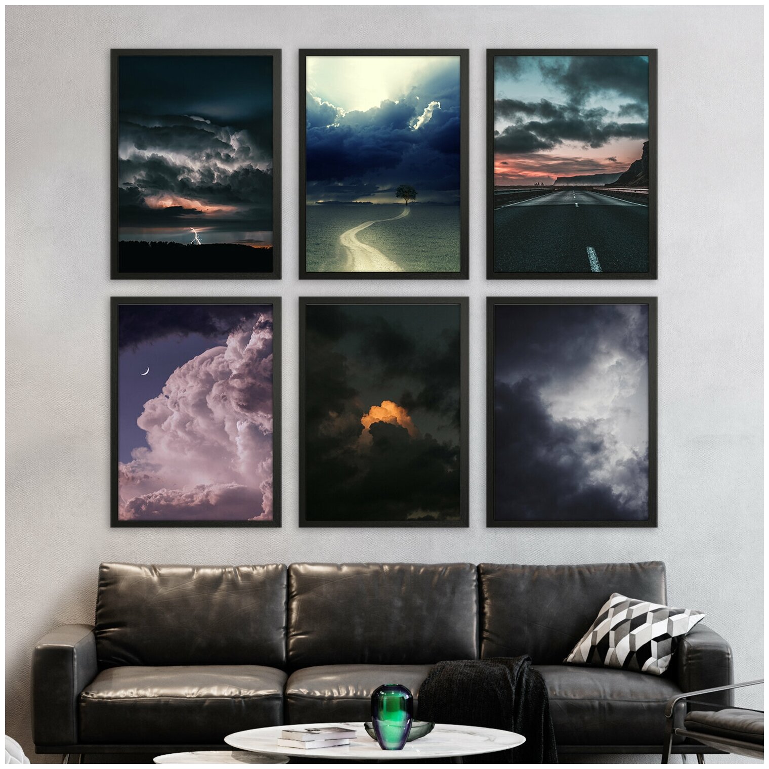 Набор плакатов для интерьера "Погода и природные явления. Грозовые облака" 6 постеров в крафтовой упаковке
