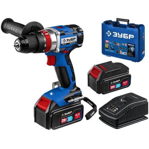 ЗУБР 20В бесщеточная ударная дрель-шуруповерт 2 АКБ 4Ач в кейсе Профессионал DBS-201-42 1415100₽