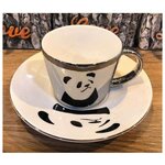 Кофейная пара (зеркальная кружка 90мл+блюдце) анаморфный дизайн «Панда» - изображение
