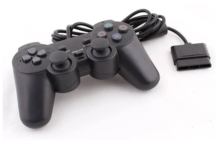 Игровой джойстикгеймпадконтроллер проводной для консолиприставки PS2 вибрационный черный