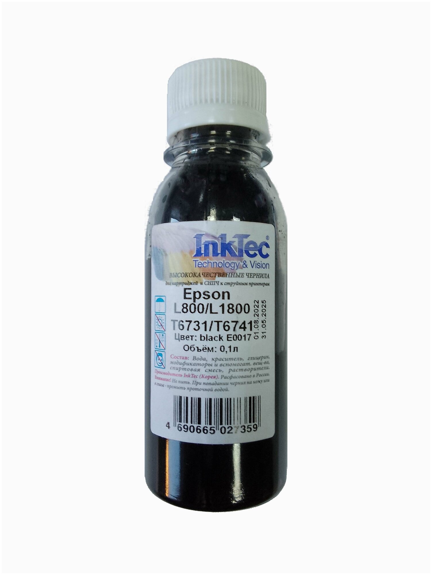 Чернила InkTec (E0017) для Epson L805/L1800 (T6731/ T6741), Bk, 0,1 л.