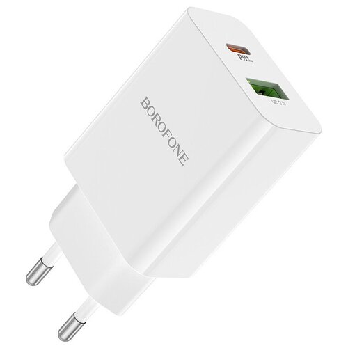 Сетевое зарядное устройство c Type-C и USB, Borofone, BA67A, белое, 20W 20w pd quick charge qc 4 0 usb type c charger portable usb c charger mini type c pd fast charging for iphone 13 pro max 12 11 x