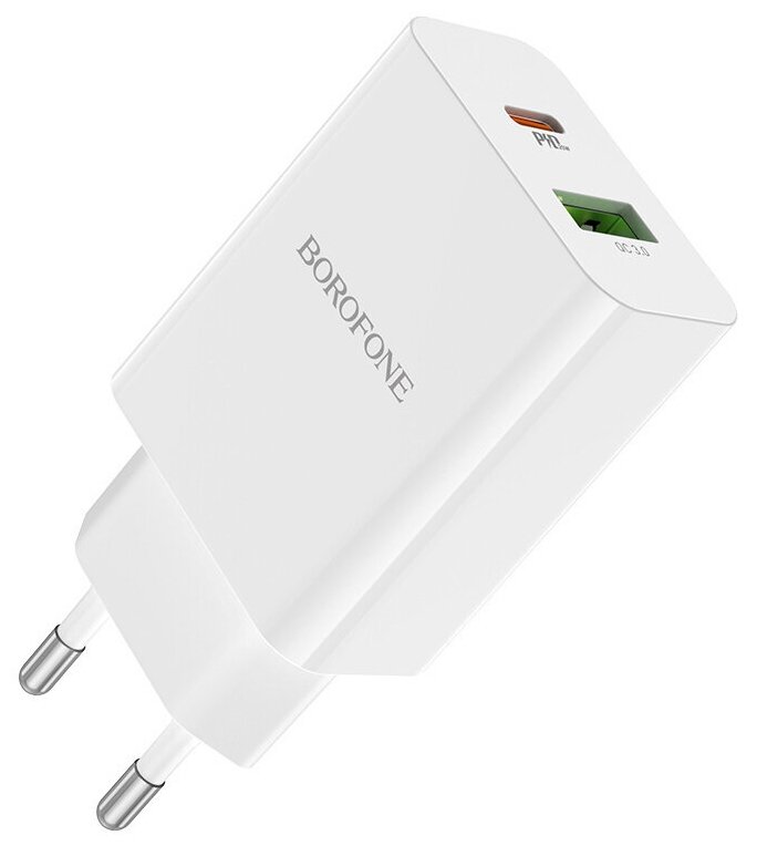 Сетевое зарядное устройство c Type-C и USB Borofone BA67A белое 20W