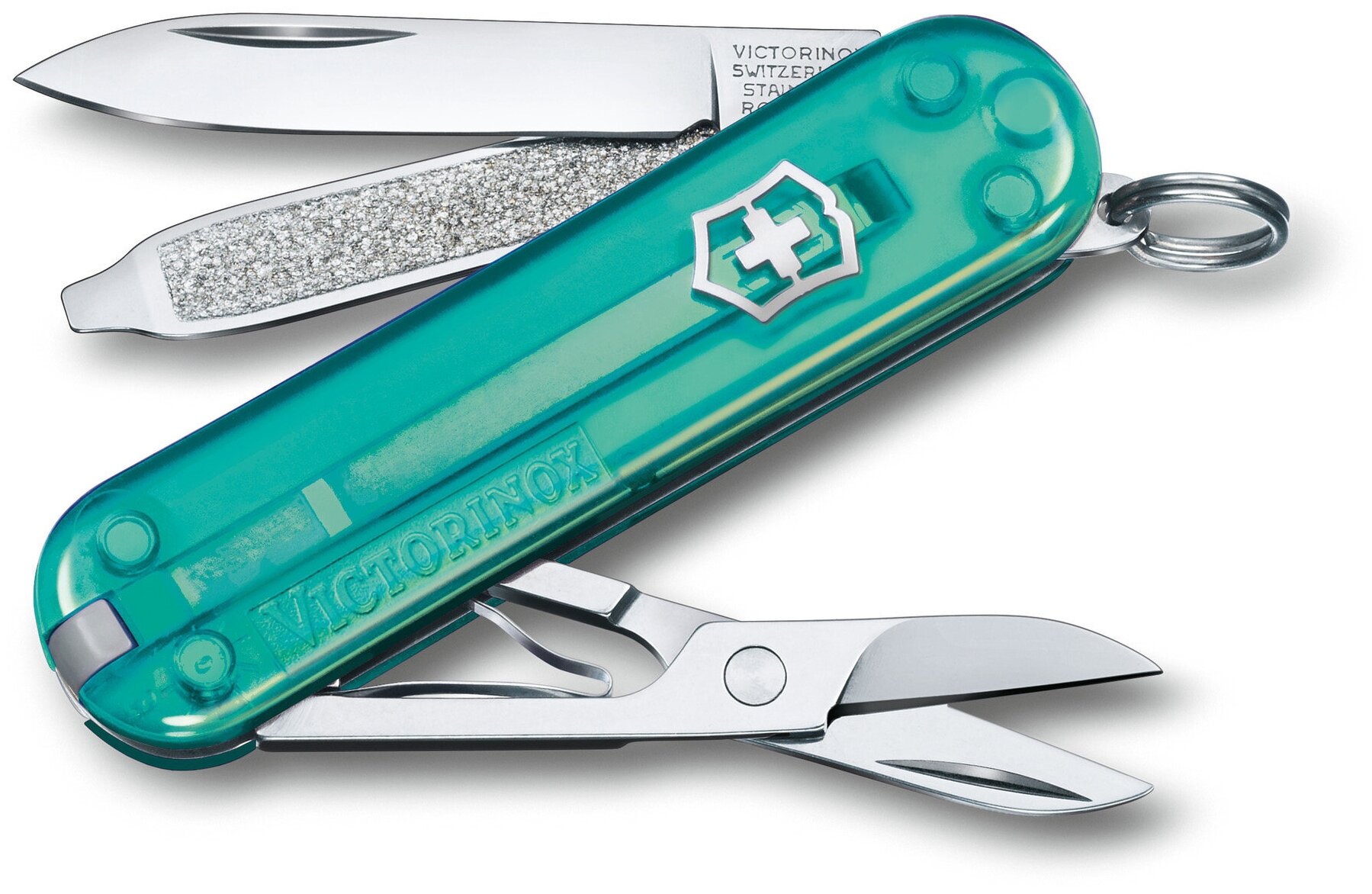 Нож-брелок VICTORINOX Classic SD Colors "Tropical Surf", 58 мм, 7 функций, полупрозрачный бирюзовый