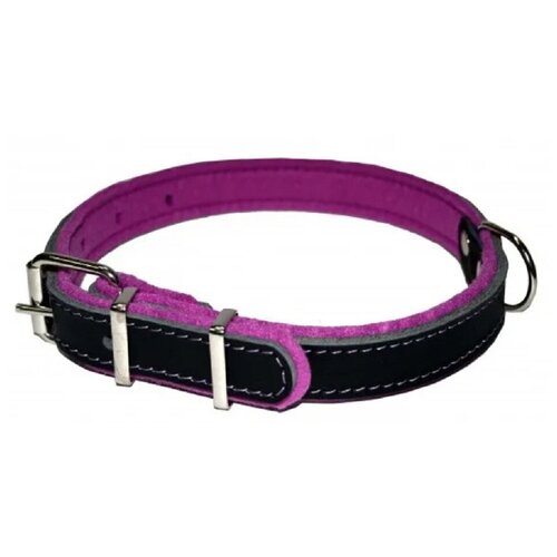 Ошейник для собак 25 кожа и фетр, цвет черный/фиолетовый, 40-54смх25мм