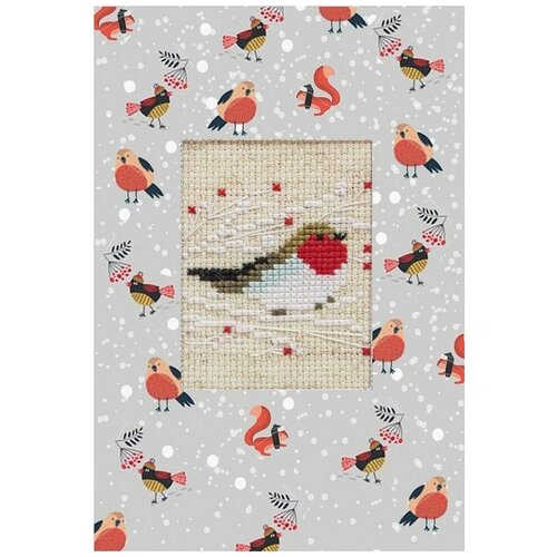 набор для вышивания открытка зимняя Набор для вышивания «Открытка. Зимняя птичка», 10x14 см, Luca-S