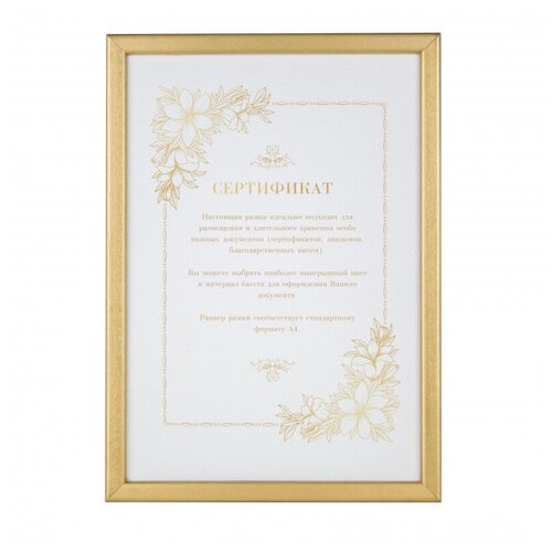 Фоторамка Сертификат 21х29,7 (A4) золото 521430-A4 (24) 1464552