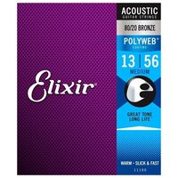 Elixir 11100 Polyweb Комплект струн для акустической гитары, Medium, бронза 80/20, 13-56