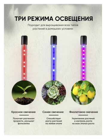 Фитолампа для растений/рассады, с 4-мя гибкими отводами на 36 Вт, 3 режима света, с таймером выкл., для комнатных растений, рассады - фотография № 4