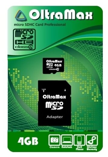 Карта памяти OltraMax microSDHC Class 4 4GB + SD adapter