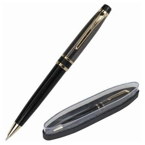 Ручка подарочная шариковая BRAUBERG Sonata, синяя, корпус золотистый с черным, линия письма 0,5 мм, 143483