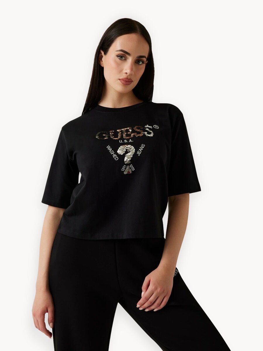 Футболка GUESS AURELIE BOXY TEE, размер S, черный/белый