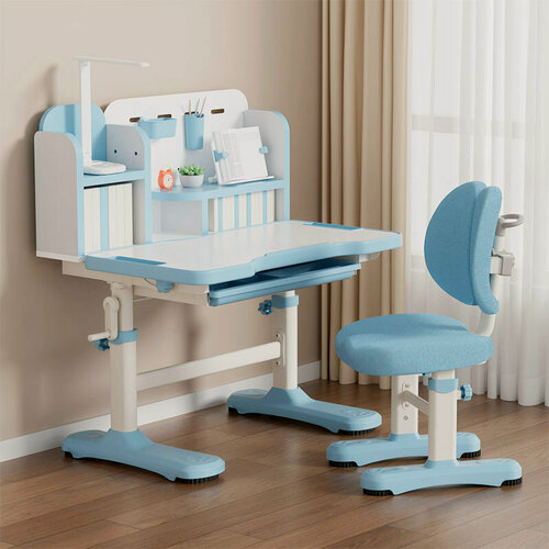 Изображение товара Растущий стол парта для школьника LOTT Barcelona R7 blue - комплект со стулом, секретером, подставкой для книг телефона