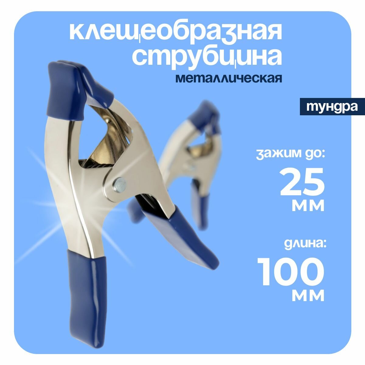 Струбцина усиленная клещеобразная тундра, 4", металлическая, зажим до 25 мм, 100 мм