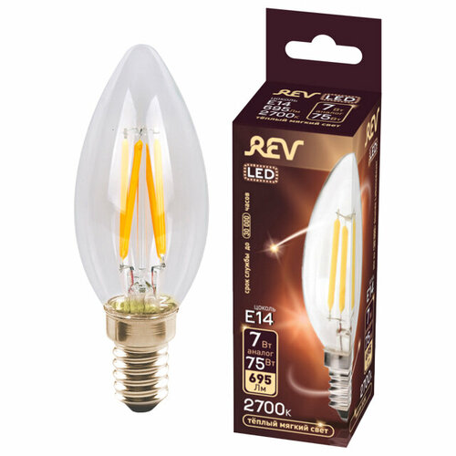 Лампа филаментная REV 7Вт E14 С37 2700K свеча 840₽