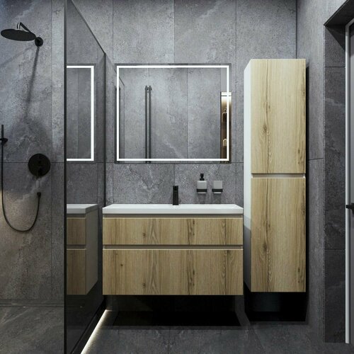 Тумба с раковиной в ванную FAURAplus Аврора 100-2 подвесная фасад дуб эльвезия раковина Classica 28114₽