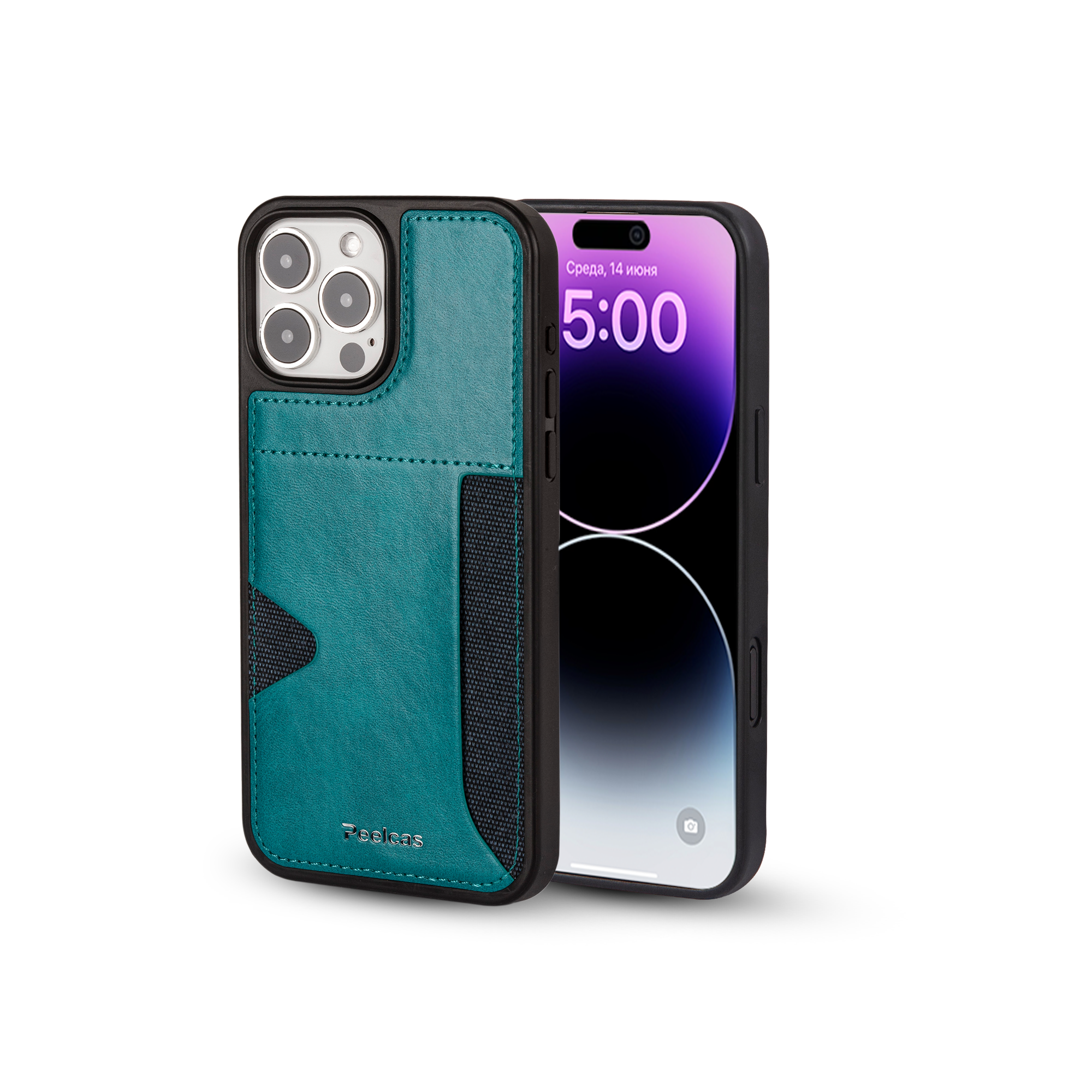 Чехол для iphone 16 pro с карманом для карт и стикеров из эко-кожи — фото 1