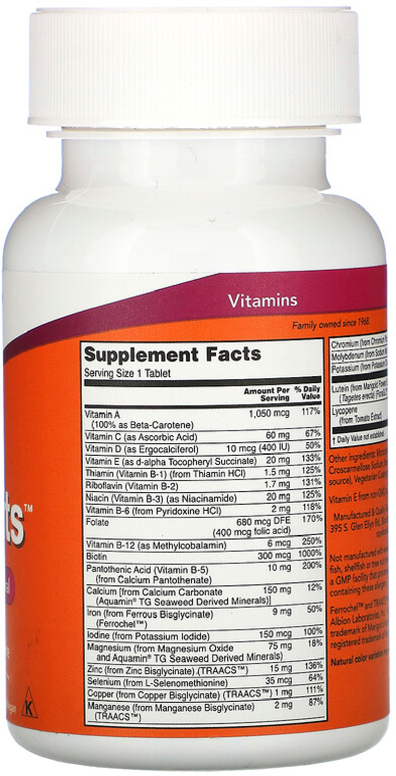 Картинки БАД, NOW Foods, Daily Vits, мультивитамины и минералы, 100 таблеток