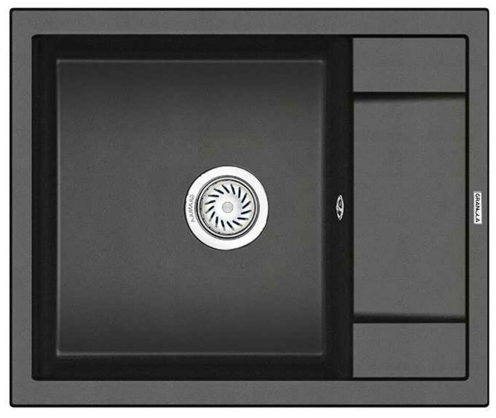 Кухонная мойка кварцевая Granula GR-6002 односекционная квадратная с крылом, врезная, чаша 395x430, цвет черный (6002bl) - фотография № 2