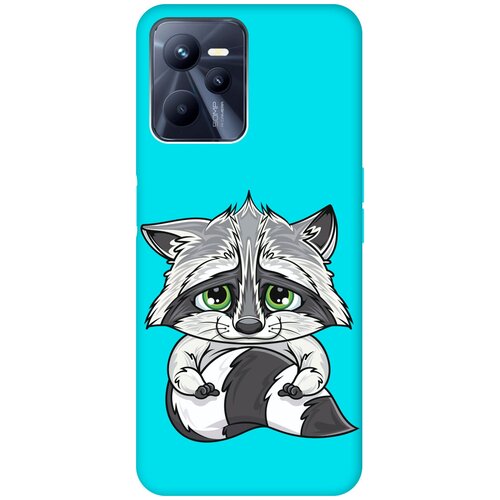 Матовый чехол Sad Raccoon для Realme C35 / Рилми С35 с 3D эффектом бирюзовый матовый чехол lady unicorn для realme c35 рилми с35 с 3d эффектом бирюзовый