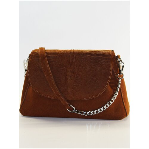 фото Женская сумка на плечо havana рыжий из натуральной кожи и замши с выделкой под рептилию bagstory