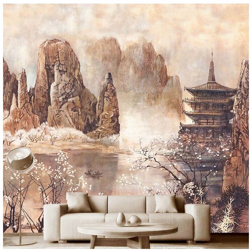 Фотообои на стену флизелиновые Модный Дом Китайский храм у озера 300x280 см (ШxВ), фотообои фрески храм у озера m935