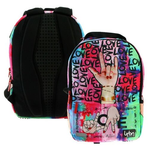 Рюкзак молодёжный 39 х 30 х 17 см, эргономичная спинка + usb и аудио выход, deVENTE Red Label, Love, розовый/зелёный