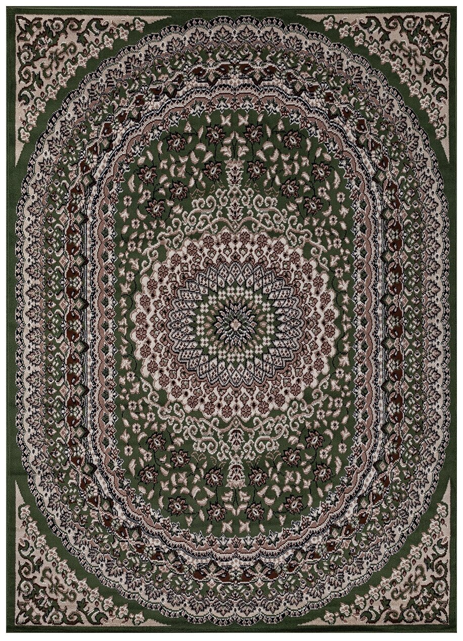 фото Ковёр Merinos Gavana 100x200 прямоугольный зелёный/тёмно-бежевый D504