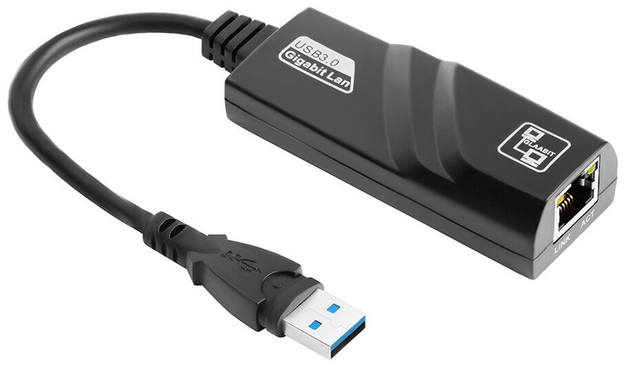 Конвертер переходник USB 3.0 AM - LAN RJ-45 для подключения интернета (GCR-LNU302), черный, 0.2м