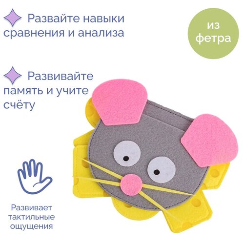 Игровой набор Ням-ням-ка. Мышка, мягкие развивающие мелкую моторику игрушки из фетра для детей, дорожные игры для малышей
