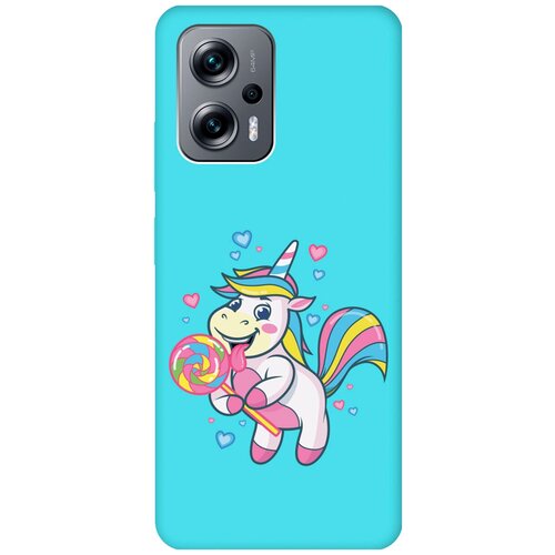 Матовый чехол Unicorn and candy для Poco X4 GT / Xiaomi Redmi Note 11T Pro / 11T Pro+ / Поко Х4 ГТ / Сяоми Редми Ноут 11Т с 3D эффектом бирюзовый