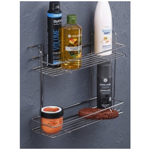 Полка для ванной из нержавеющей стали AISI 304,2-х ярусная, форма прямоугольная , 30х35х11 см