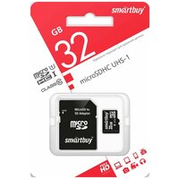 Карта памяти SmartBuy microSDHC 32Gb UHS-I Cl10 + адаптер, SB32GBSDCL10-01