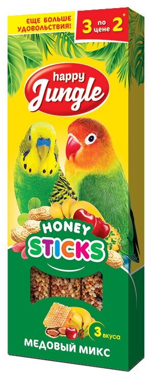 Лакомство Happy Jungle палочки для птиц микс 3 вкуса 3 шт.