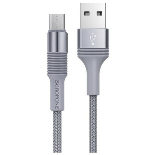 Кабель Borofone BX21, microUSB - USB, 2.4 А, 1 м, тканевая оплётка, серый кабель usb micro usb borofone bx24 ring 100 см серый 1 шт