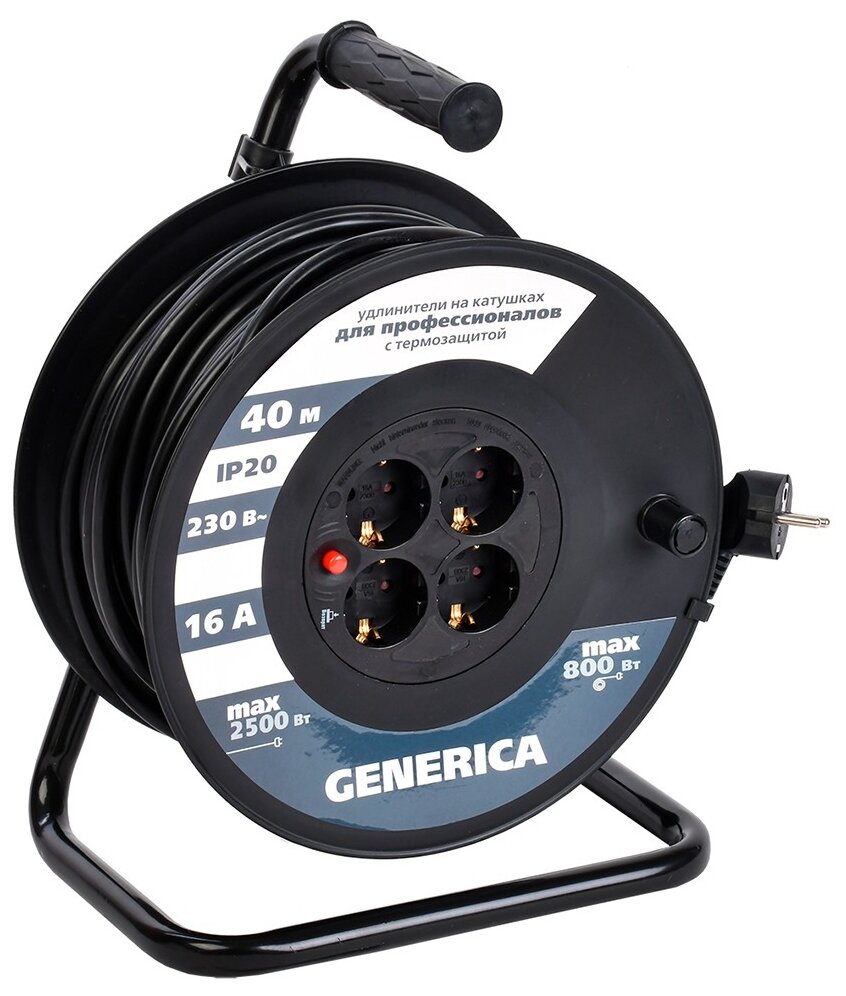 фото Удлинитель Generica УК40 WKP20-16-04-40-G, б/з, 16А / 2200 Вт