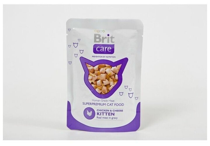 Влажный корм для котят Brit Care, с курицей, с сыром 24 шт. х 80 г (кусочки в соусе) - фотография № 7