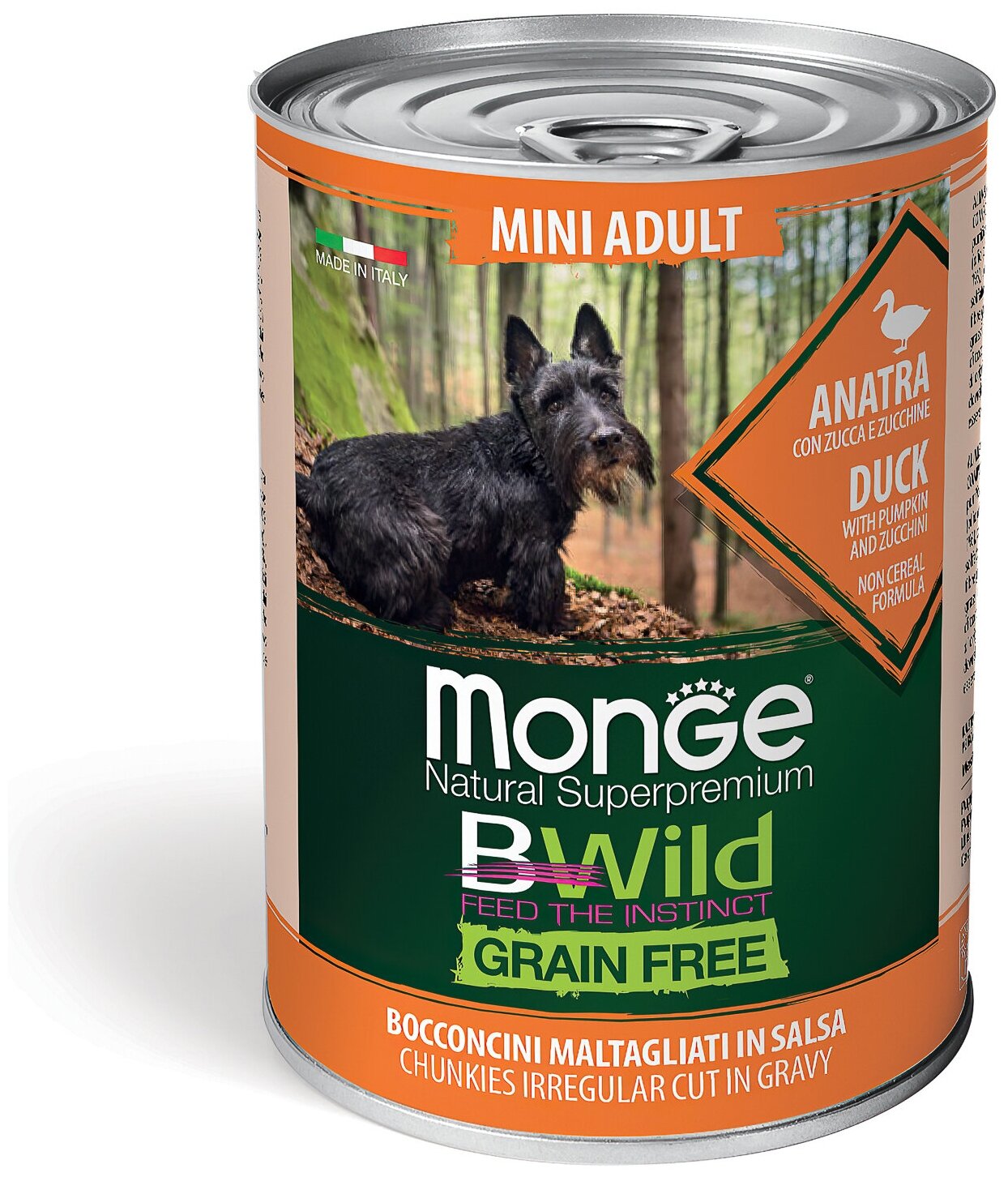 Корм для собак Monge BWILD Feed the Instinct, беззерновой, утка, с тыквой, с цукини 1 уп. х 1 шт. х 400 г