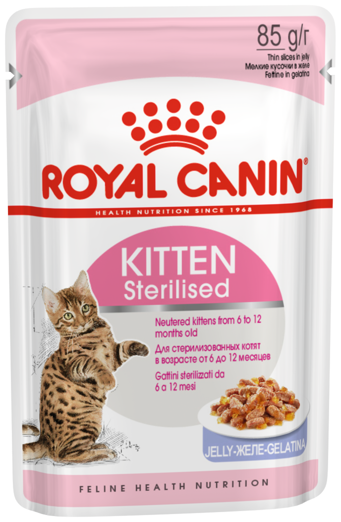 Влажный корм для стерилизованных котят Royal Canin профилактика избыточного веса, мясное ассорти 12 шт. х 85 г (кусочки в желе) - фотография № 8